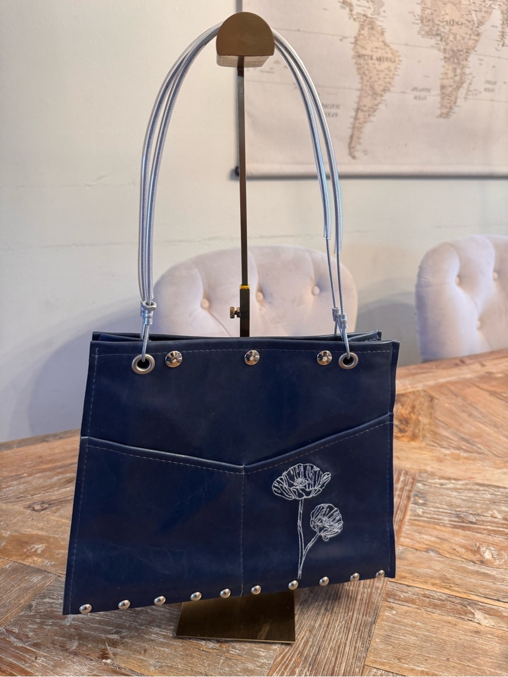 Renee 
Navy Floral-Embroidered Women's Tote Bag